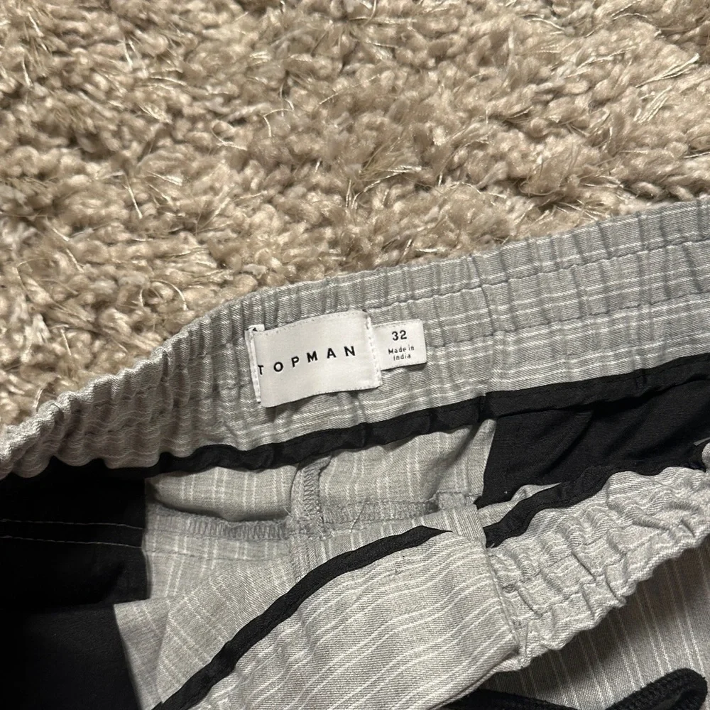 Topman Light Gray Striped Shorts with Black Accents